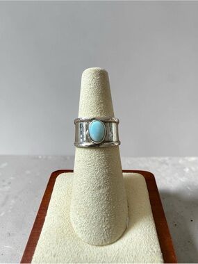 925 Sterling Silver Larimar Wide Band Ring Size 6–6.5 Artisan Statement Ring